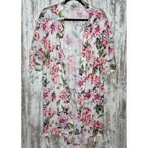 Show Me Your MuMu Pink & Green Floral Peony Robe O/S (One Size) Belted